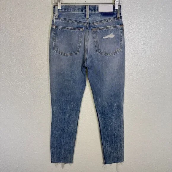 Re/Done Jeans Womens size 25 High Rise Raw Hem Button Fly Distressed Denim - Picture 2 of 15